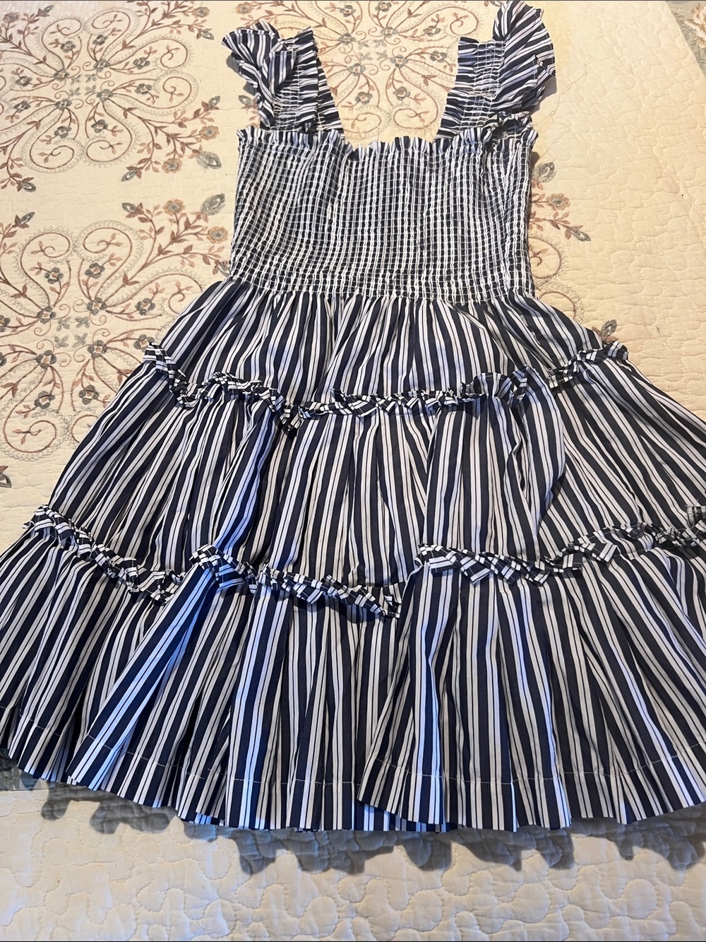 Hill House Navy & White Tiered Smocked Sundress